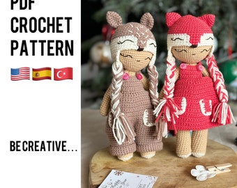 Crochet Fox and Fawn Doll Pattern, Amigurumi Woodland Animals (PDF Pattern)