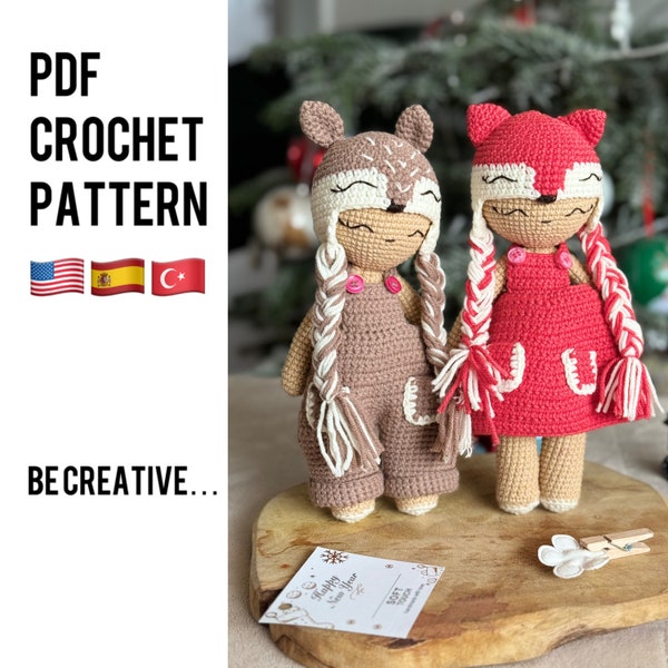 crochet pattern fox and fawn baby's, crochet doll, crochet animals, fuchs gehäkelt, crochet amigurumi pattern doll, woodland doll crochet