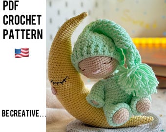 Crochet Amigurumi Pattern, Baby on the Moon, Easy Doll (PDF Pattern)