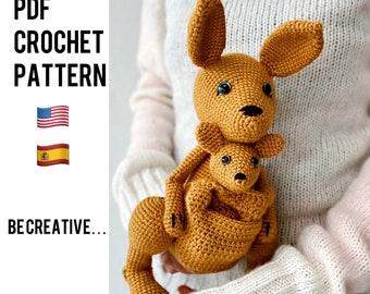 Kangaroo Crochet Pattern, Amigurumi Mum & Baby (PDF ENGLISH and SPANISH)