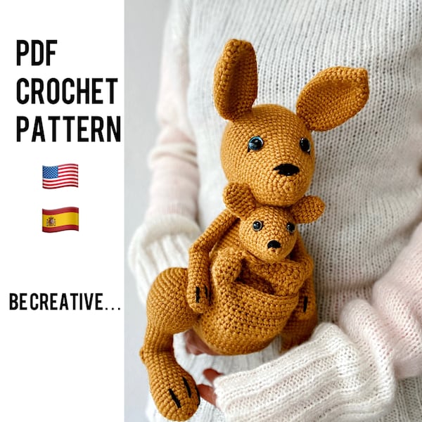 patrón canguro a crochet / juguetes a crochet / juguetes amigurumi / mamá y bebé canguro / PDF