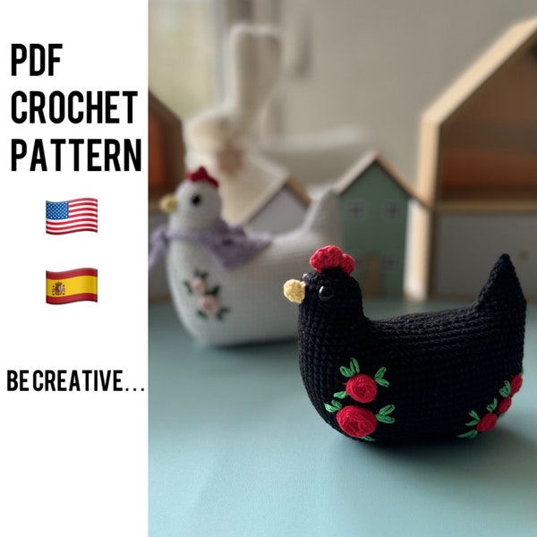 crochet chicken pattern, amigurumi chicken pattern, easter crochet, NO SEW crochet pattern