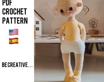 Crochet doll base pattern, Amigurumi doll Pdf in ENG and ESP