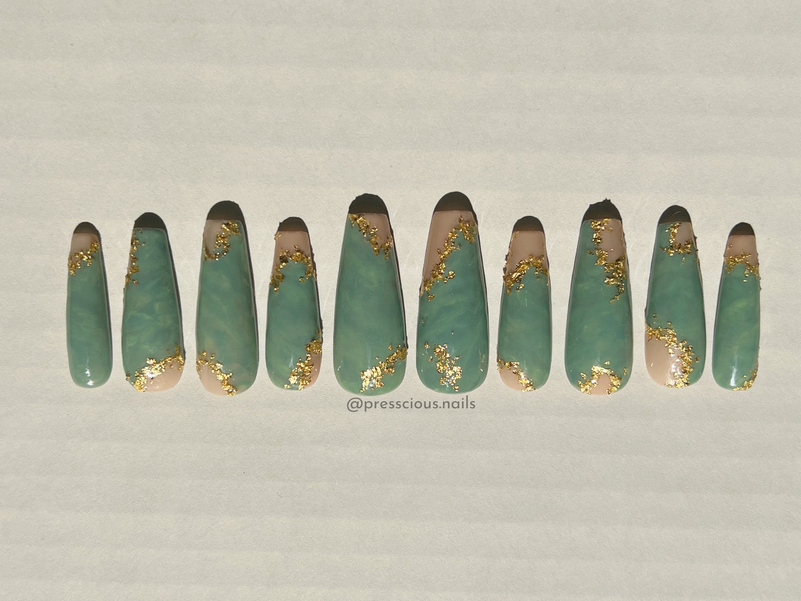 Jade Green and Gold Press on Nails Long Nails Green Marble - Etsy