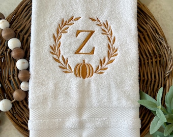 Fall Pumpkin Monogrammed Hand Towel, Harvest Bath Hand Towels, Wedding Gift