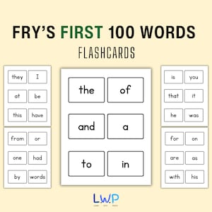 100 flashcard stampabili sulle prime cento parole per la vista di Fry, parole per la vista della scuola materna di 1° grado, flashcard per parole ad alta frequenza