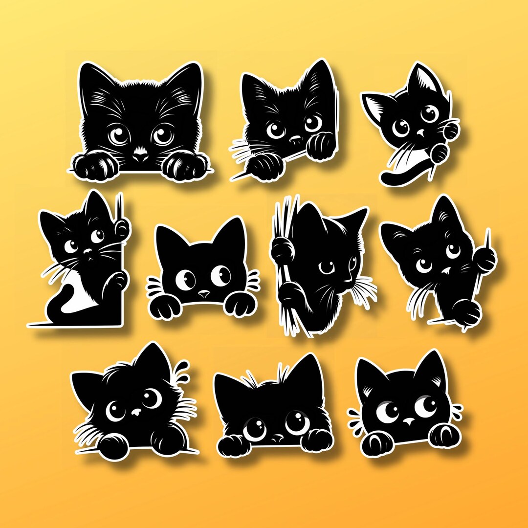 Active Cat Sticker 10 Cat Stickers | Playful Peeking Cats in Various Styles | Waterproof ...