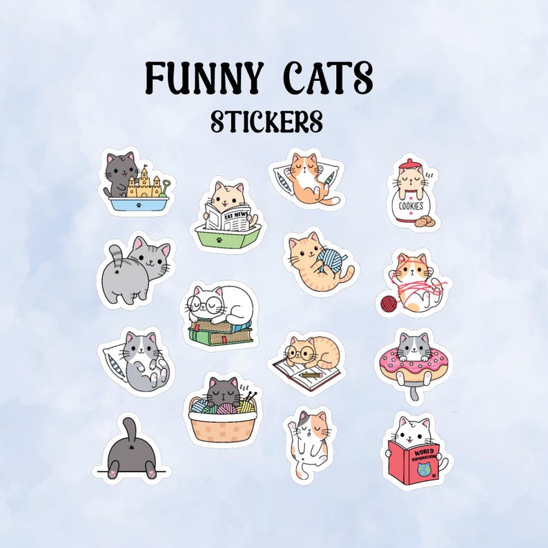 Funny Cats Vinyl Stickers Pack 15 Sticker Set Quality Vinyl Decals - Etsy