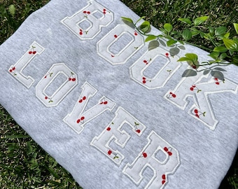Embroidered Cherry Fabric Crewneck – Book Lover Gift