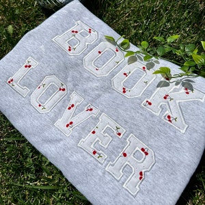 Embroidered Cherry Fabric Crewneck – Book Lover Gift