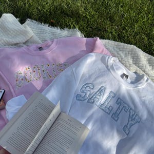 Embroidered Salty Blue Floral Sweatshirt – Beachy Summer Crewneck for Women & Men