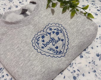 Book Club Floral Heart Sweatshirt – Readers Gift, Embroidered Bookish Crewneck