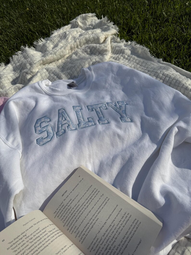 Embroidered Salty Blue Floral Sweatshirt – Beachy Summer Crewneck for Women & Men