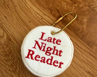 Late Night Reader Embroidered Bag Tag | Book Lover Luggage Tag | Cute Reader Gift | Bookish Travel Tag