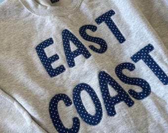 East Coast Polka Dot Applique Sweatshirt | Coastal Preppy Crewneck | Navy Blue & White Cozy Pullover