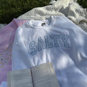 Embroidered Salty Blue Floral Sweatshirt – Beachy Summer Crewneck for Women & Men