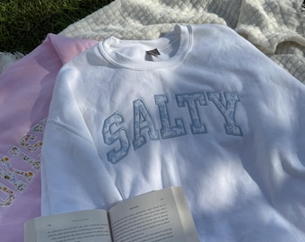Embroidered Salty blue floral sweatshirt, beachy sweatshirt, summer apparel