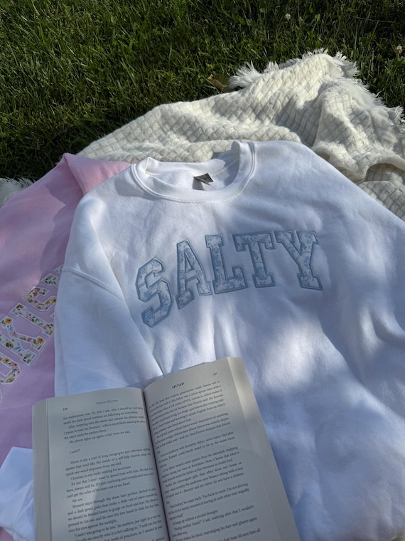 Embroidered Salty Blue Floral Sweatshirt – Beachy Summer Crewneck for Women & Men