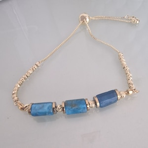 Apatite Stone Bracelet: Handmade Blue Crystal, Adjustable