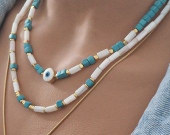 Handmade Murano Evil Eye Necklace - A World Pearl Choker, Perfect Greek Jewelry and Turkish Gift for Her