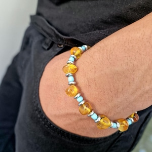 Natural Amber Beaded Bracelet: Handmade Stone Jewelry