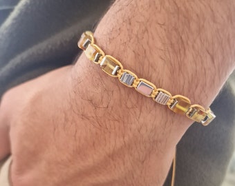 Naturwürfel Bernstein Armband, Hämatit Punkte, schöne gelbe Stein Schmuck, elegante Perlen, einzigartige und stilvolle Geschenkidee für alle
