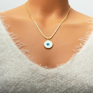 Evil Eye Greek Protection Necklace - Elegant Small Bead Jewelry, Layer Necklace, Vintage Good Luck Gift