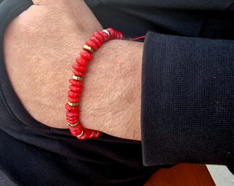 Red Coral Stone Bracelet: Handmade Minimalist Jewelry Gift