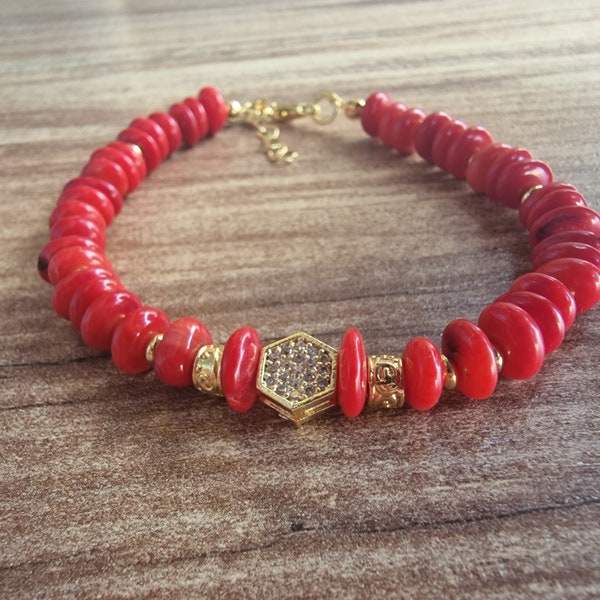 Red Natural Coral Bracelet, Healing Protection Bracelet, Lucky Meditation Bracelet, Calming Balance Bracelet, Women's Stone Bracelet