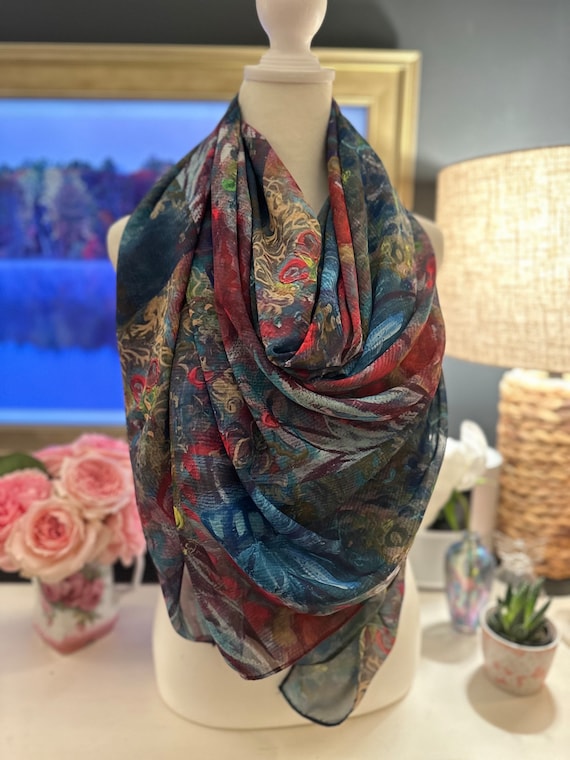 Ladies Fashion Scarf with Heart - Original Art, Double-Sided Print, Lightweight, Unusual Gift for Her