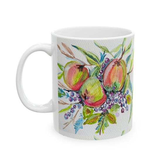 Shannon Doyle Art Mug | Watercolor Fruit Coffee Cup | Unique Kitchen Decor | Art Lover Gift | Ceramic Beverage Mug