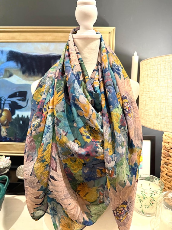 Ladies Fashion Scarf Floral Pastel - Original Art, Double-Sided Print, Lightweight, Unusual Gift for Her