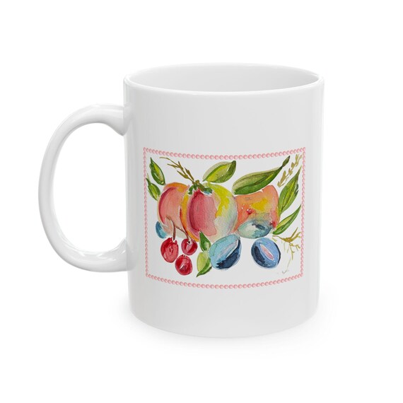 Shannon Doyle Art Mug | Watercolor Fruit Coffee Cup | Unique Kitchen Decor | Art Lover Gift | Ceramic Beverage Mug