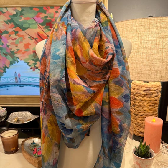 Women’s Floral Scarf with Original Art – Double-Sided Print, Lightweight Polyester, 44 x 44 Inches