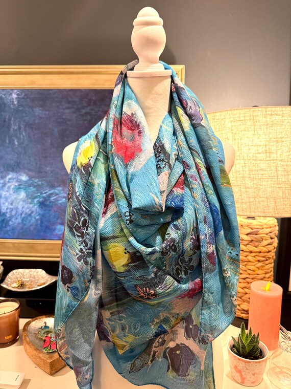 Ladies Fashion Scarf Blue - Original Art, Lightweight, Unusual Gift for Her