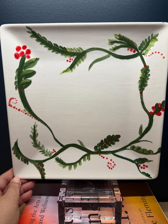Christmas Serving Platter, Handmade Pottery Holy and Ivy, Unusual Gift