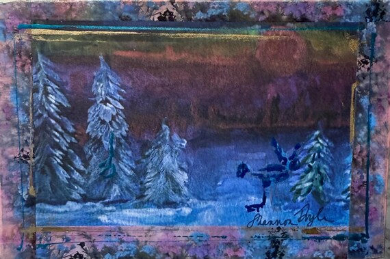 Artist-Signed Wooden Trinket Box with Hand-Tipped Art Print by Shannon Doyle 3x5 inches
