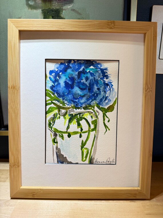 Original 5x7 Watercolor Floral Painting | Shannon Doyle Art | Framed 8x10 Bouquet in Vase | Bright Botanical Wall Decor
