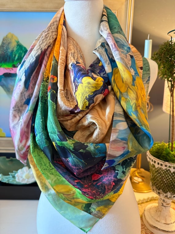 Ladies Fashion Scarf Silk - Original Art, Double-Sided Print, Lightweight, Unusual Gift for Her, Silk