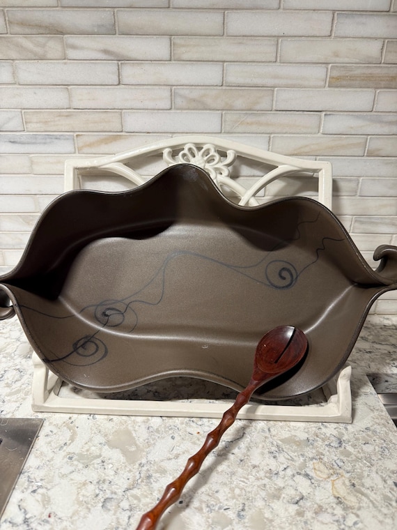 Handcrafted 13-Inch Ceramic Serving Tray with Abstract Design – Signed Elegant Serveware Pottery