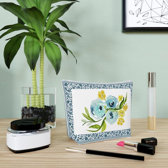 Floral Cosmetic Bag by Shannon Doyle Art - Durable Cotton Makeup Pouch - Travel Toiletry Organizer - Unique Gift for Her