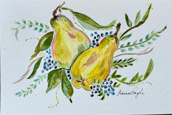 Pear Watercolor Art Print, Botanical Kitchen Wall Art, Fruit Digital Download, Shannon Doyle Printable Art