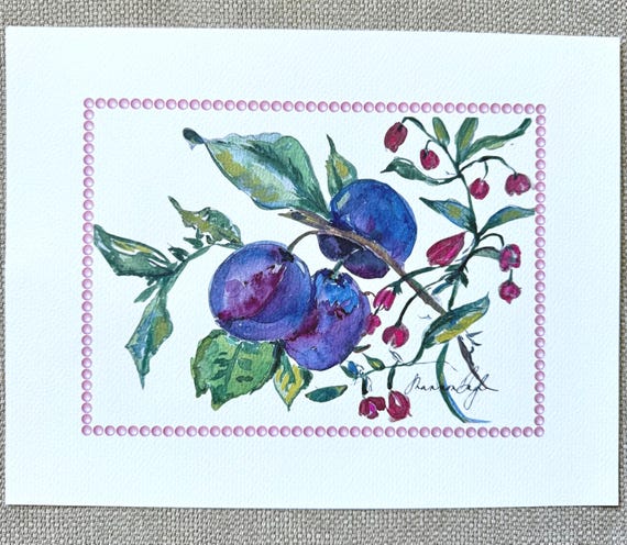 Original 8X10 Blueberry Botanical Watercolor| Shannon Doyle Art | Limited EditionArt Print | Bright Botanical Wall Decor, Signed by Artist