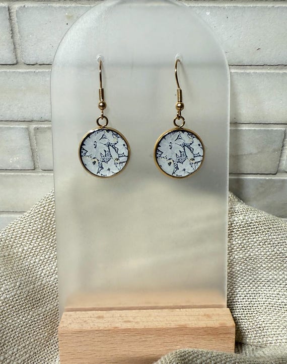 Original Floral Art Gold Earrings – Unique Christmas Statement Jewelry by Shannon Doyle – Lightweight Boho Style Dangle Earrings