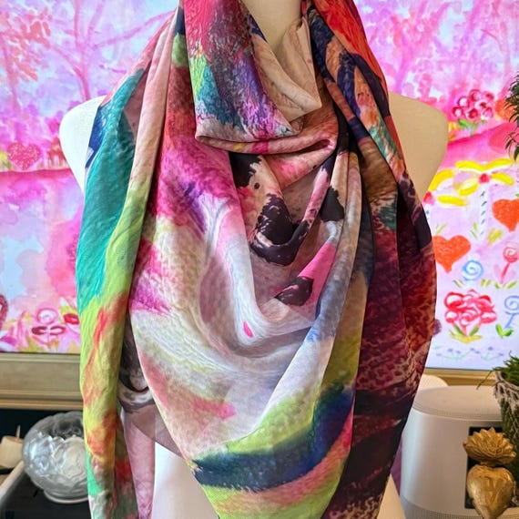 Women’s Floral Scarf with Original Art – Double-Sided Print, Lightweight Polyester, 44 x 44 Inches
