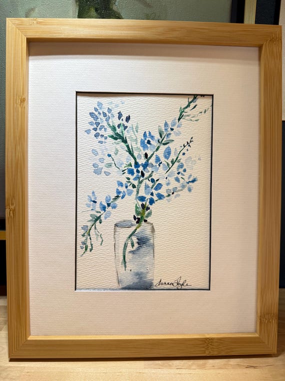 Original 5x7 Watercolor Floral Painting | Shannon Doyle Art | Framed 8x10 Bouquet in Vase | Bright Botanical Wall Decor