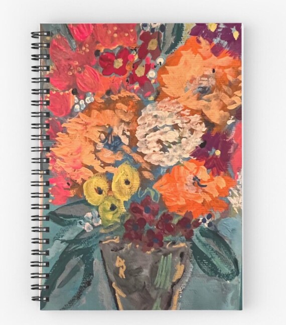 Original Floral Art Notebook - 120 Pages, Ruled or Graph Paper, Custom Cover Design
