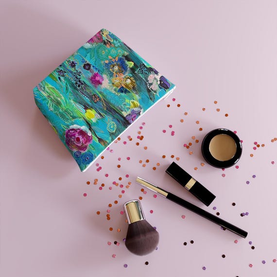Floral Cosmetic Bag by Shannon Doyle Art - Durable Cotton Makeup Pouch - Travel Toiletry Organizer - Unique Gift for Her