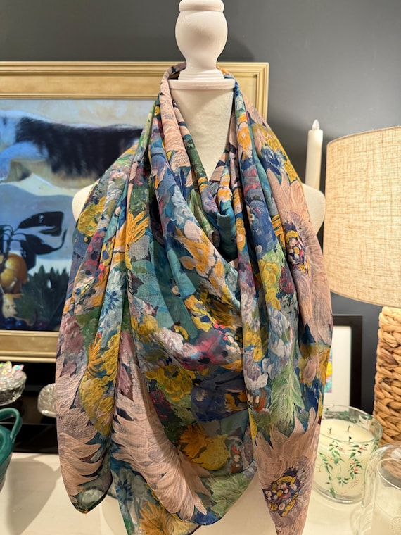 Women’s Floral Scarf with Original Art – Double-Sided Print, Lightweight Polyester, 44 x 44 Inches