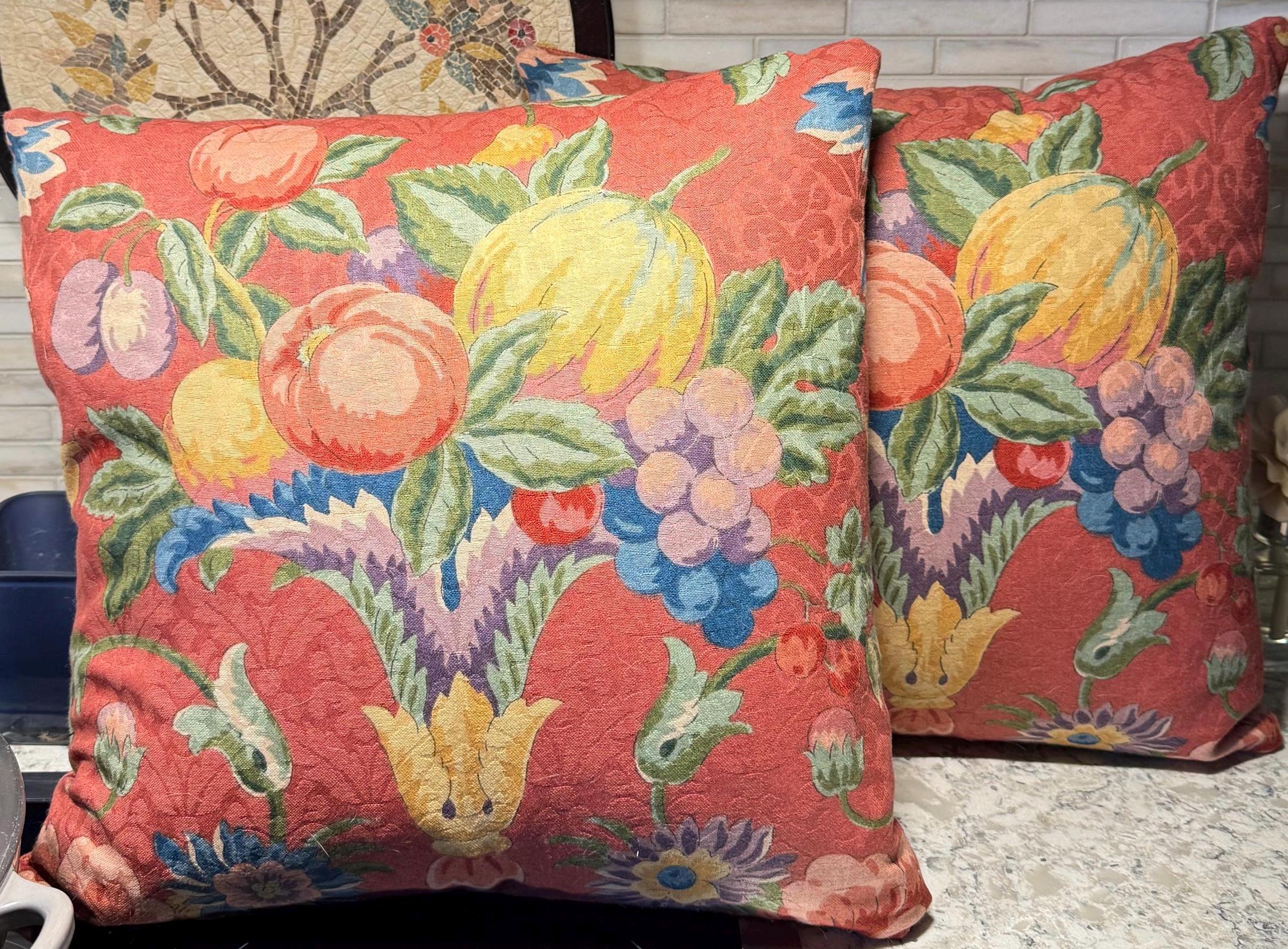 Set of Two Vintage Floral Fruit Print Throw Pillows | Bold Bohemian ...